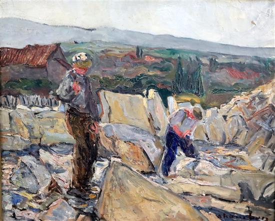 Continental School Stone breakers in a quarry 23 x 28in.